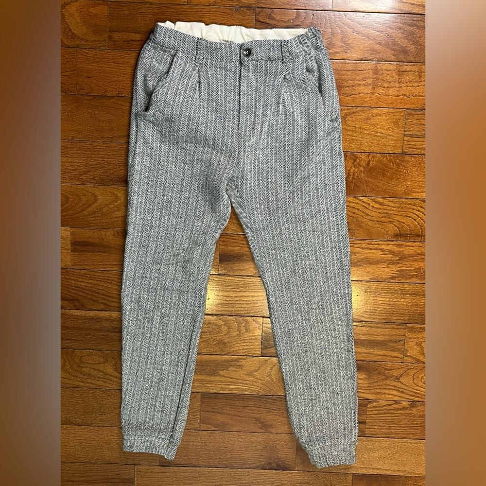 Zara Boys Gray Herringbone Jogger Pants Children’s Size 9/10 140 Elastic Waist